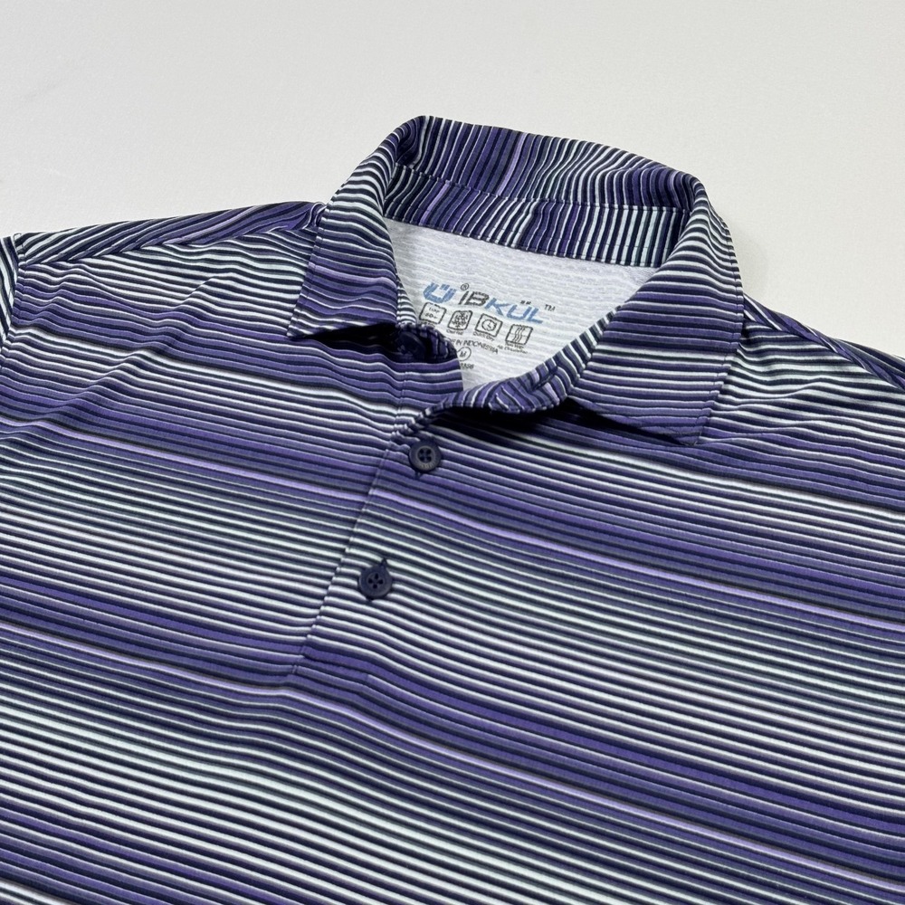 IBKUL Polo Shirt Mens Medium Striped‎ Golf Performance Cool Feel UPF 50+